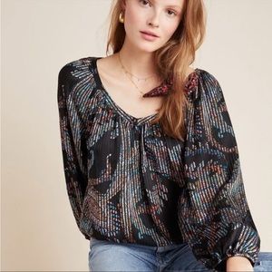 Anthropologie Maeve Madeira Burnout Satin Blouse